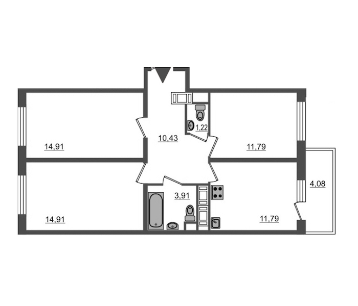 3-комнатная, 74 м² — ЖК Ап-квартал Московский (Up-квартал Московский)