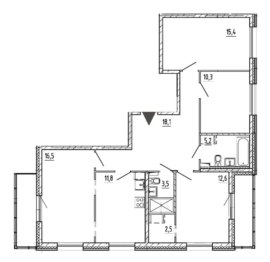 4-комнатная, 100 м² — ЖК ЖК Дом на Блюхера