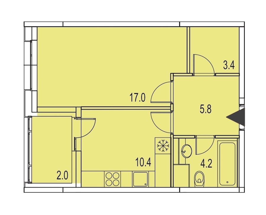 1-комнатная, 43 м² — ЖК ЖК Лайф Лесная