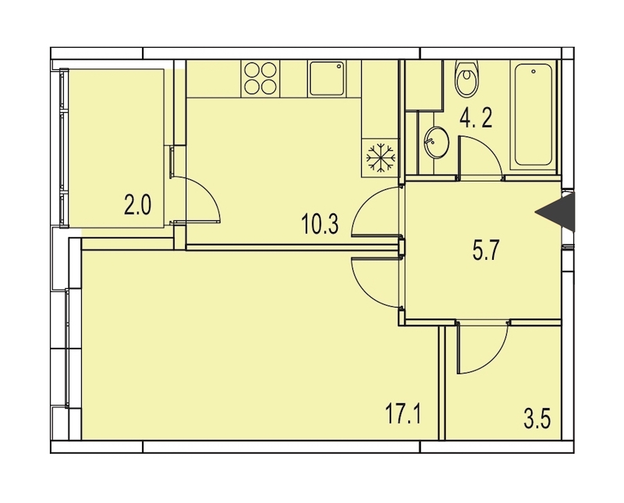 1-комнатная, 43 м² — ЖК ЖК Лайф Лесная
