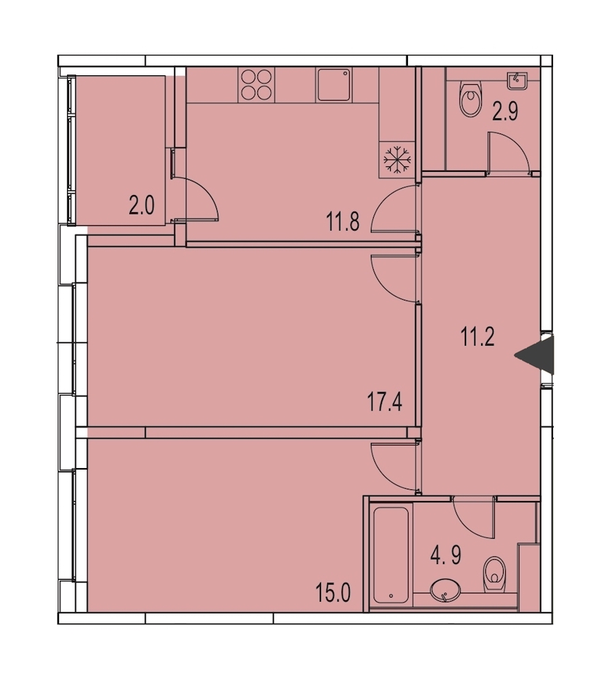2-комнатная, 65 м² — ЖК ЖК Лайф Лесная