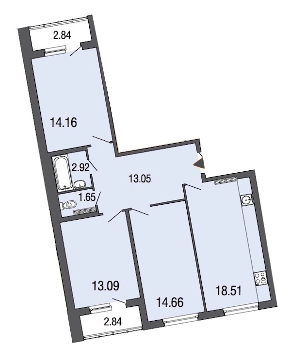 3-комнатная, 78 м² — ЖК ЖК ЭкоСити
