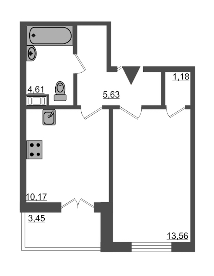 1-комнатная, 37 м² — ЖК ЖК Янила Драйв