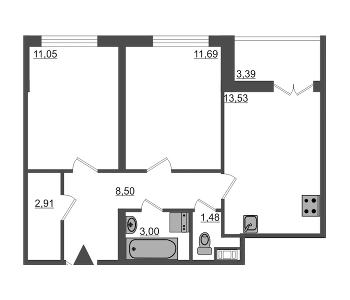 2-комнатная, 54 м² — ЖК ЖК Янила Драйв