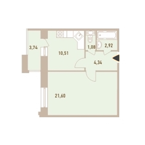 1-комнатная, 42 м² — ЖК ЖК Новый Лесснер