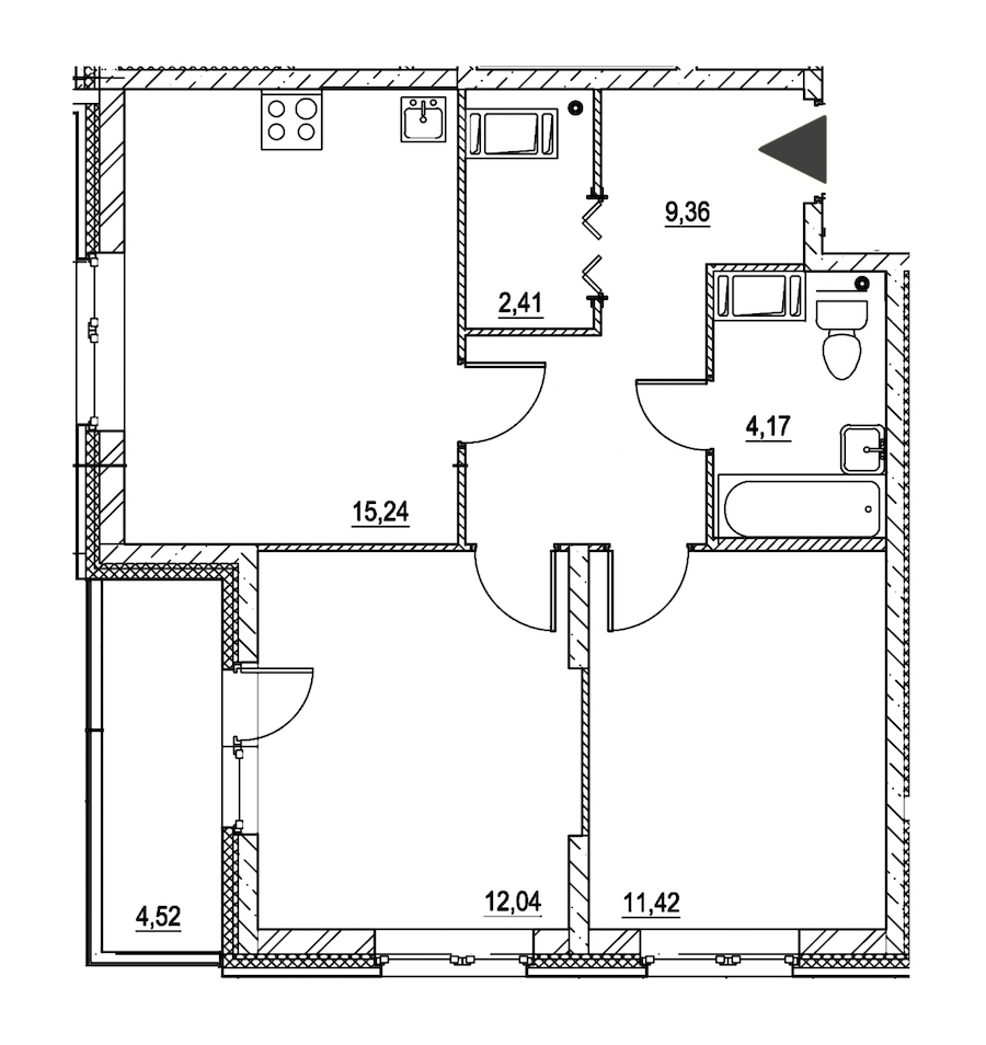 2-комнатная, 57 м² — ЖК ЖК Охта Хаус