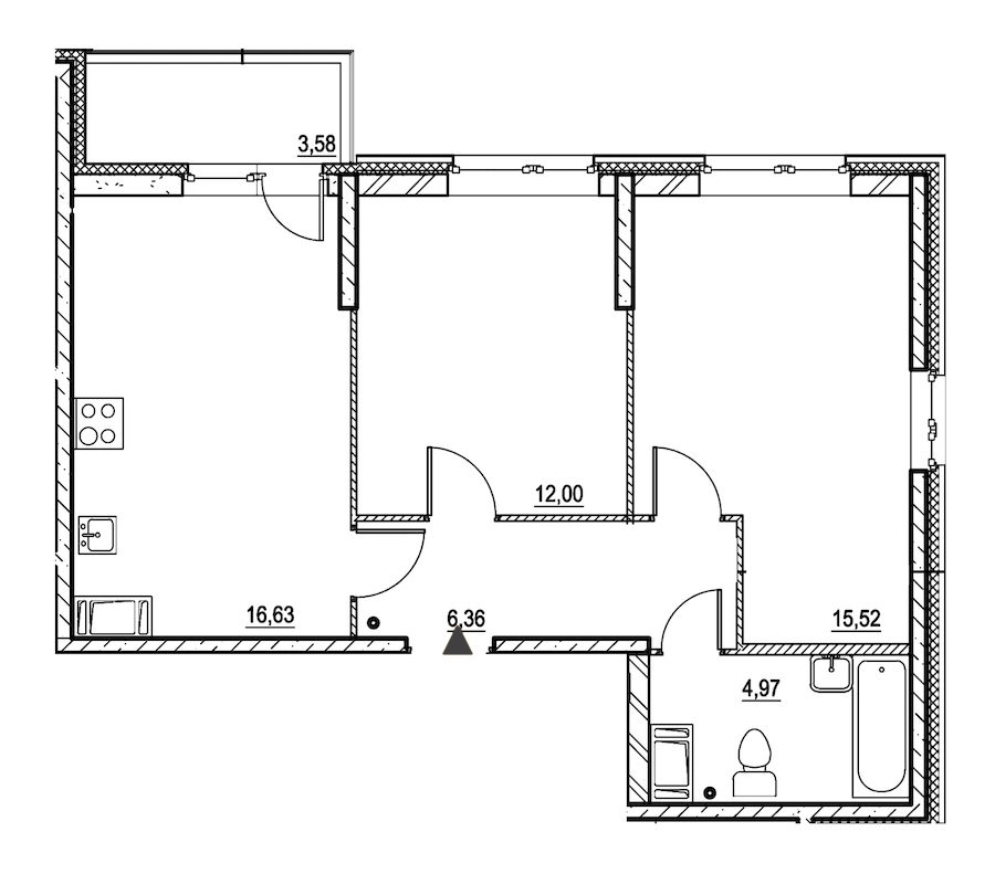 2-комнатная, 57 м² — ЖК ЖК Охта Хаус