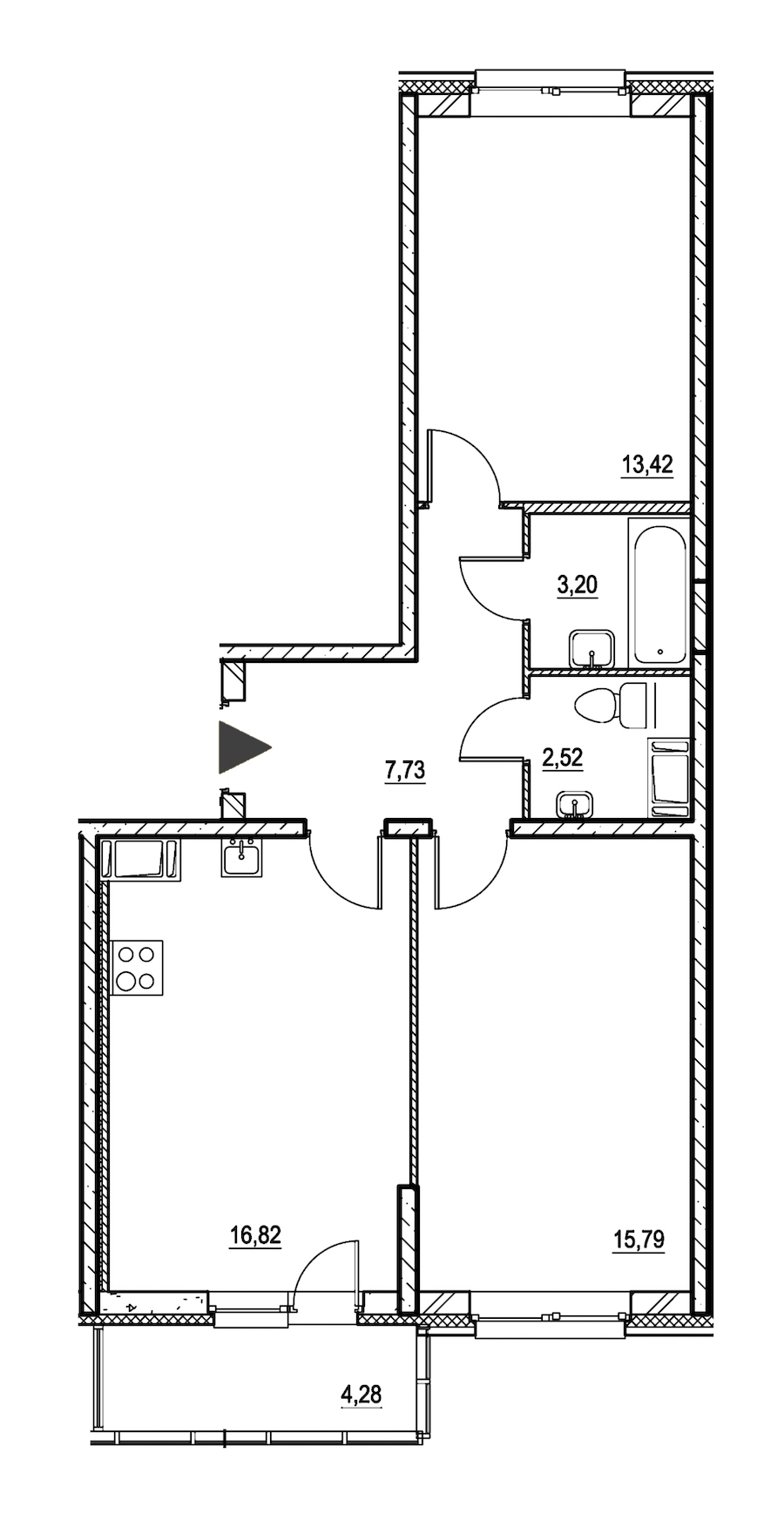 2-комнатная, 61 м² — ЖК ЖК Охта Хаус