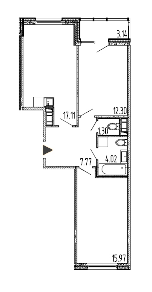 2-комнатная, 60 м² — ЖК ЖК Полис на московской