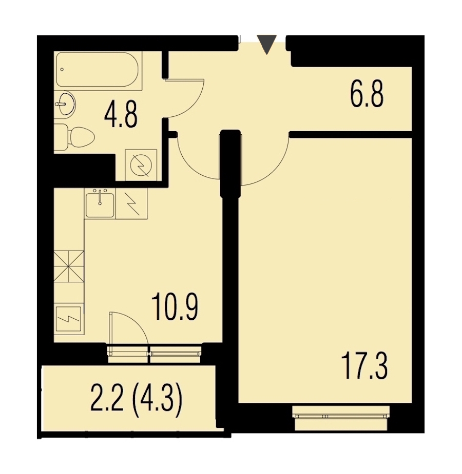 1-комнатная, 41 м² — ЖК ЖК Жемчужный Каскад