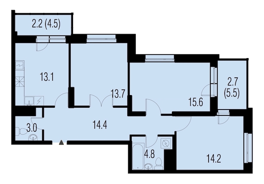 3-комнатная, 81 м² — ЖК ЖК Жемчужный Каскад