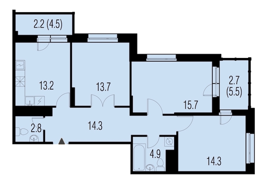 3-комнатная, 81 м² — ЖК ЖК Жемчужный Каскад
