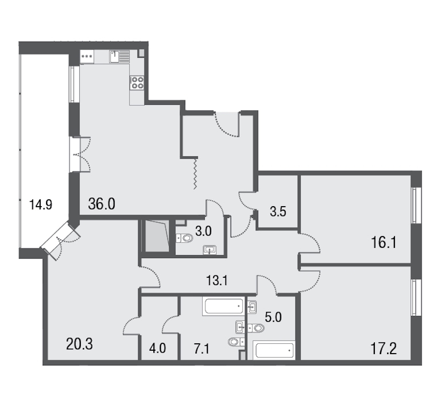 3-комнатная, 125 м² — ЖК Апарт-отель Русские сезоны