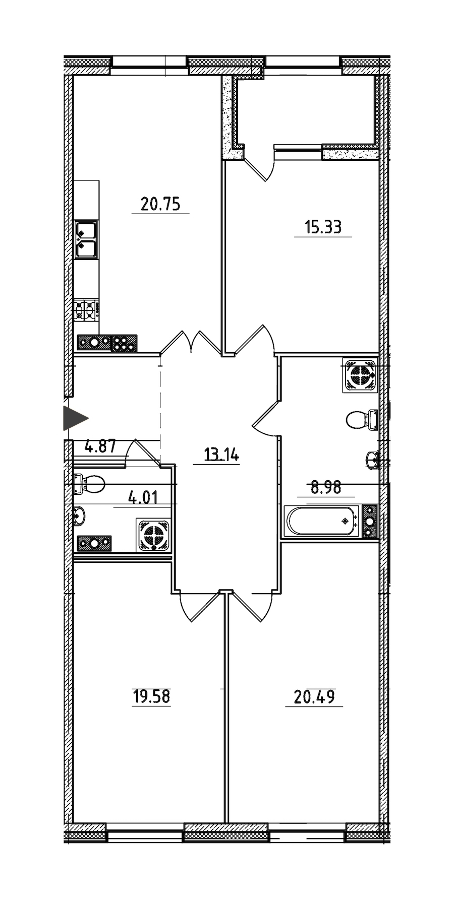 3-комнатная, 110 м² — ЖК ЖК Петровская доминанта