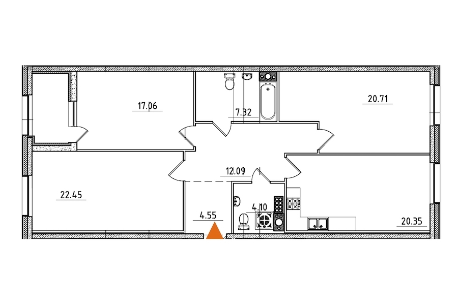 3-комнатная, 111 м² — ЖК ЖК Петровская доминанта