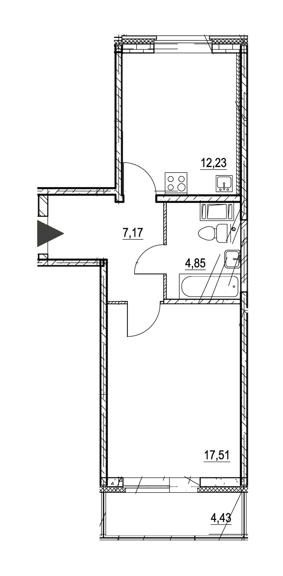 1-комнатная, 43 м² — ЖК ЖК Охта Хаус