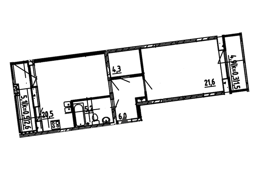1-комнатная, 62 м² — ЖК ЖК Эталон на Неве