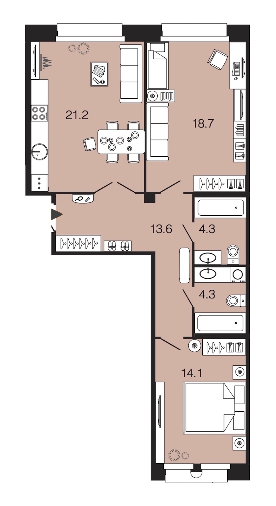 2-комнатная, 76 м² — ЖК ЖК Futurist (Футурист)