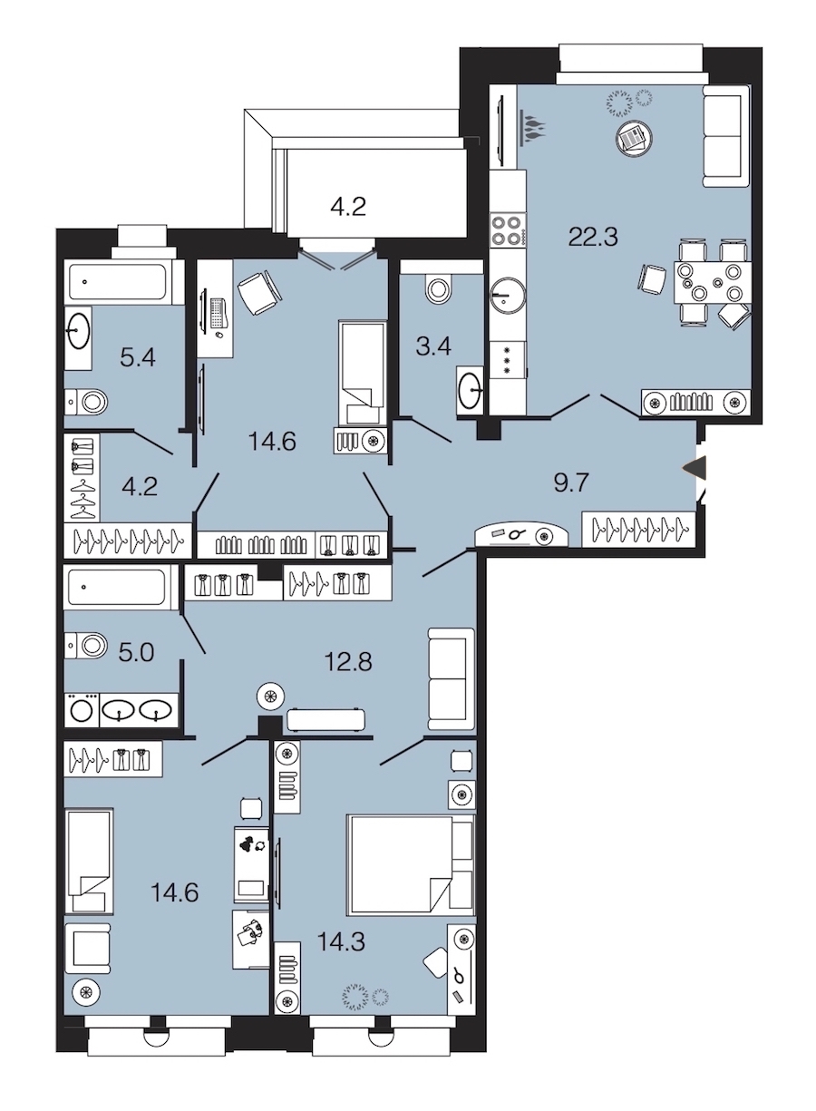 3-комнатная, 106 м² — ЖК ЖК Futurist (Футурист)
