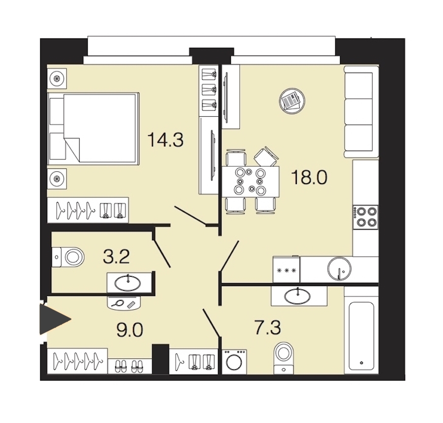 1-комнатная, 52 м² — ЖК ЖК Futurist (Футурист)