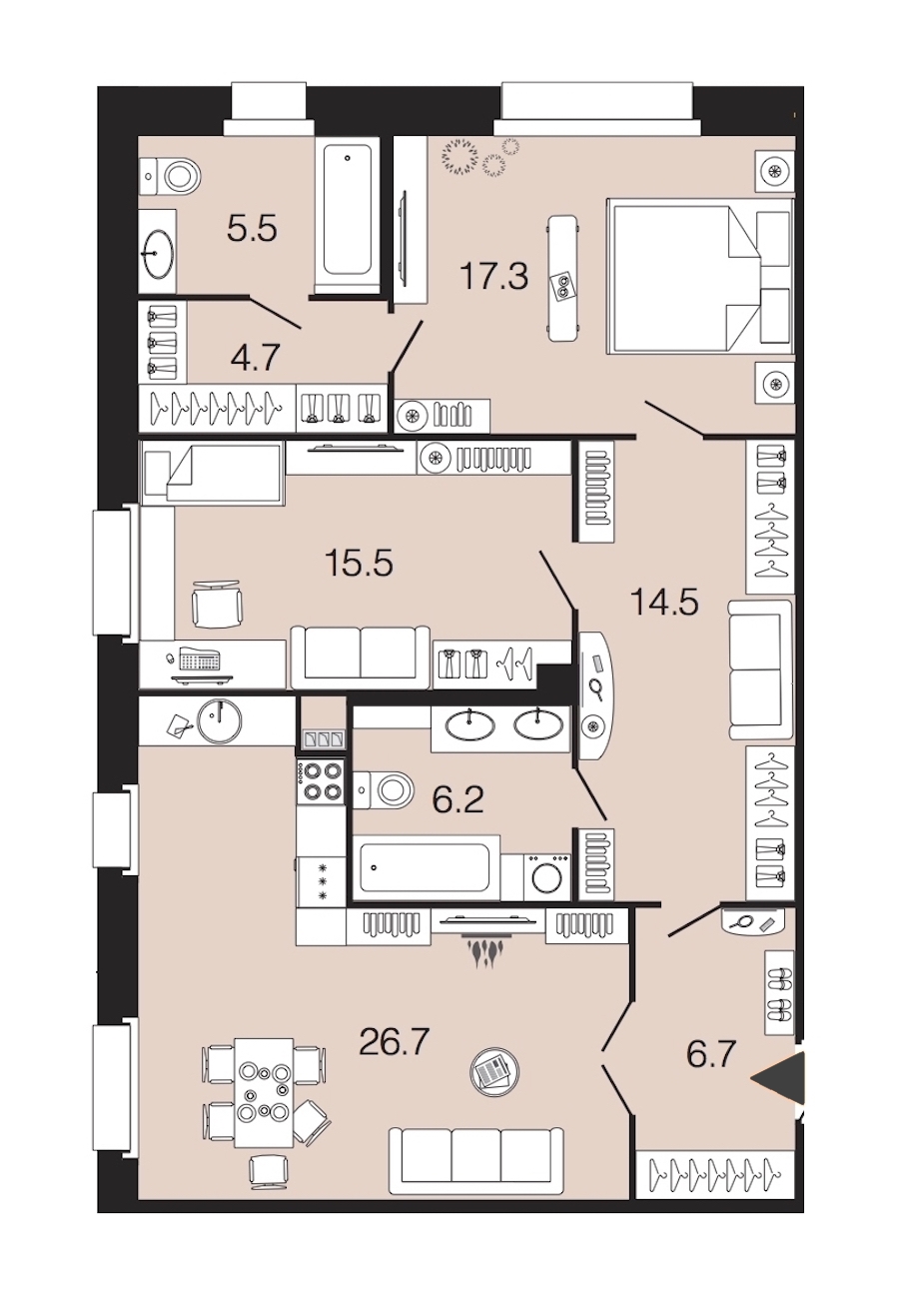 2-комнатная, 97 м² — ЖК ЖК Futurist (Футурист)