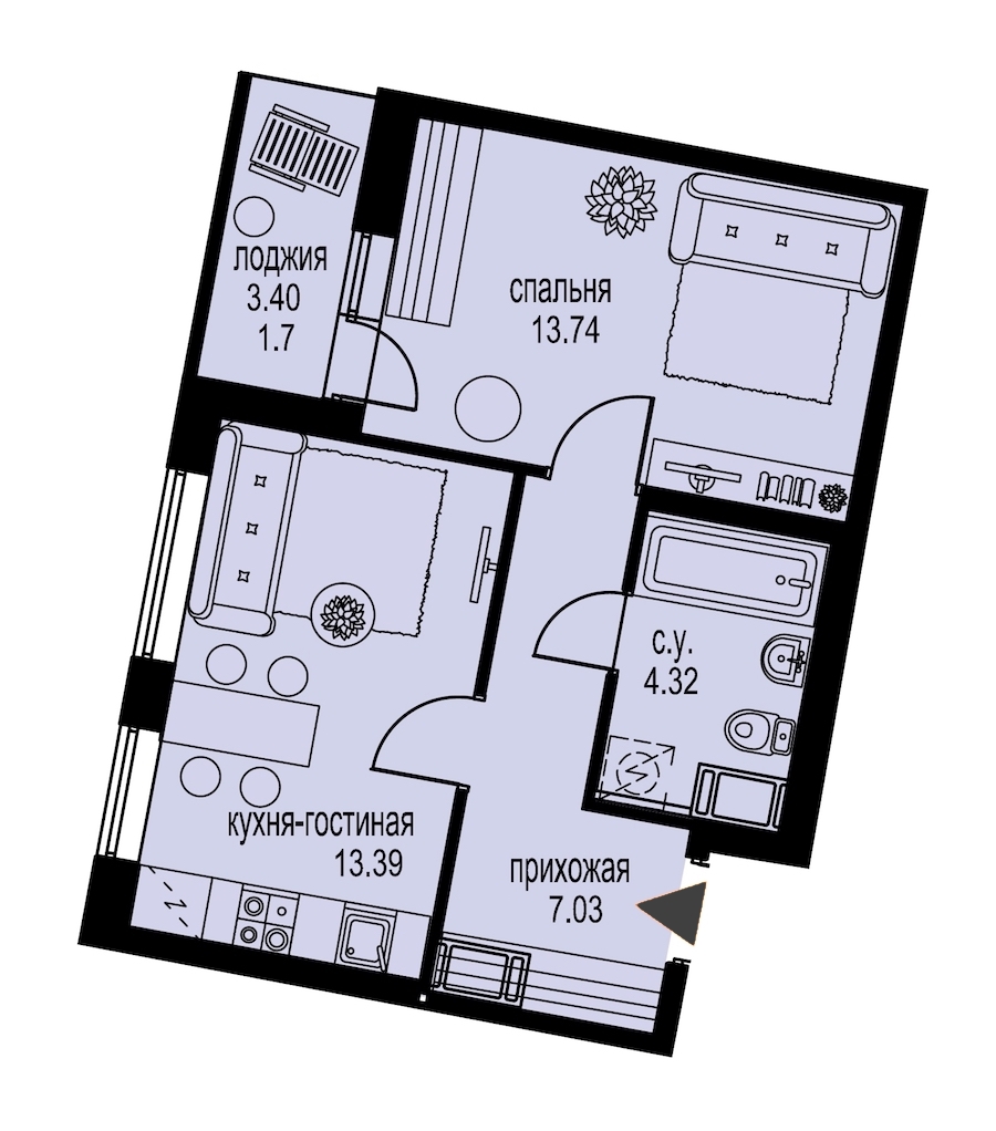 1-комнатная, 41 м² — ЖК ЖК ID Мурино (Айди Мурино)