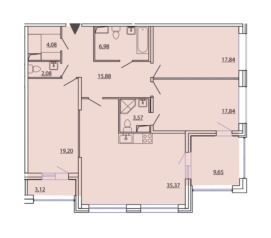 3-комнатная, 129 м² — ЖК ЖК Фамилия