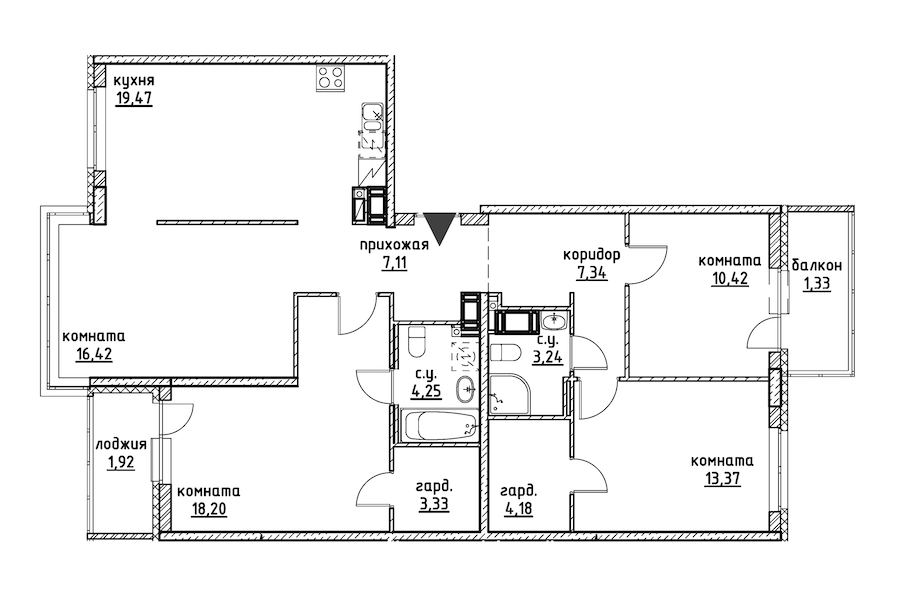 4-комнатная, 111 м² — ЖК ЖК Айди Кудрово (ID Kudrovo)