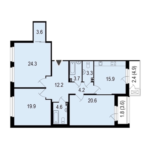 3-комнатная, 117 м² — ЖК ЖК Жемчужный берег