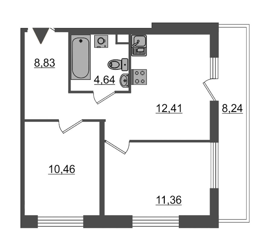 2-комнатная, 53 м² — ЖК Ап-квартал Московский (Up-квартал Московский)