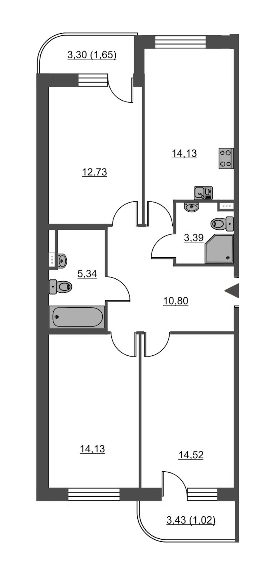 3-комнатная, 78 м² — ЖК ЖК Энфилд