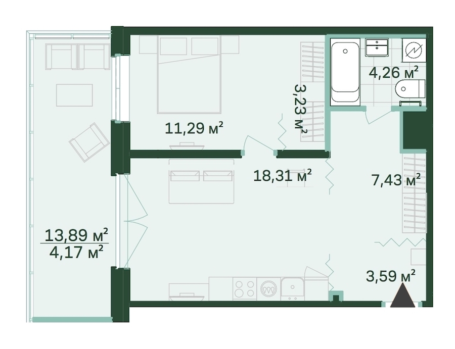 1-комнатная, 52 м² — ЖК ЖК Магнифика Резиденс (Magnifika Residence)