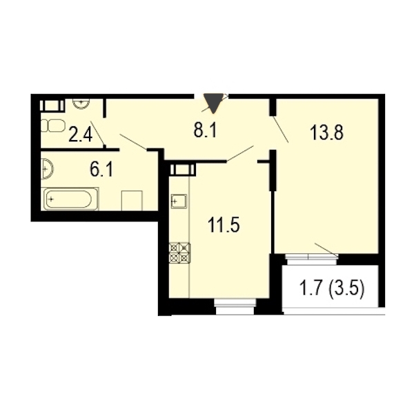 1-комнатная, 44 м² — ЖК ЖК Жемчужный берег
