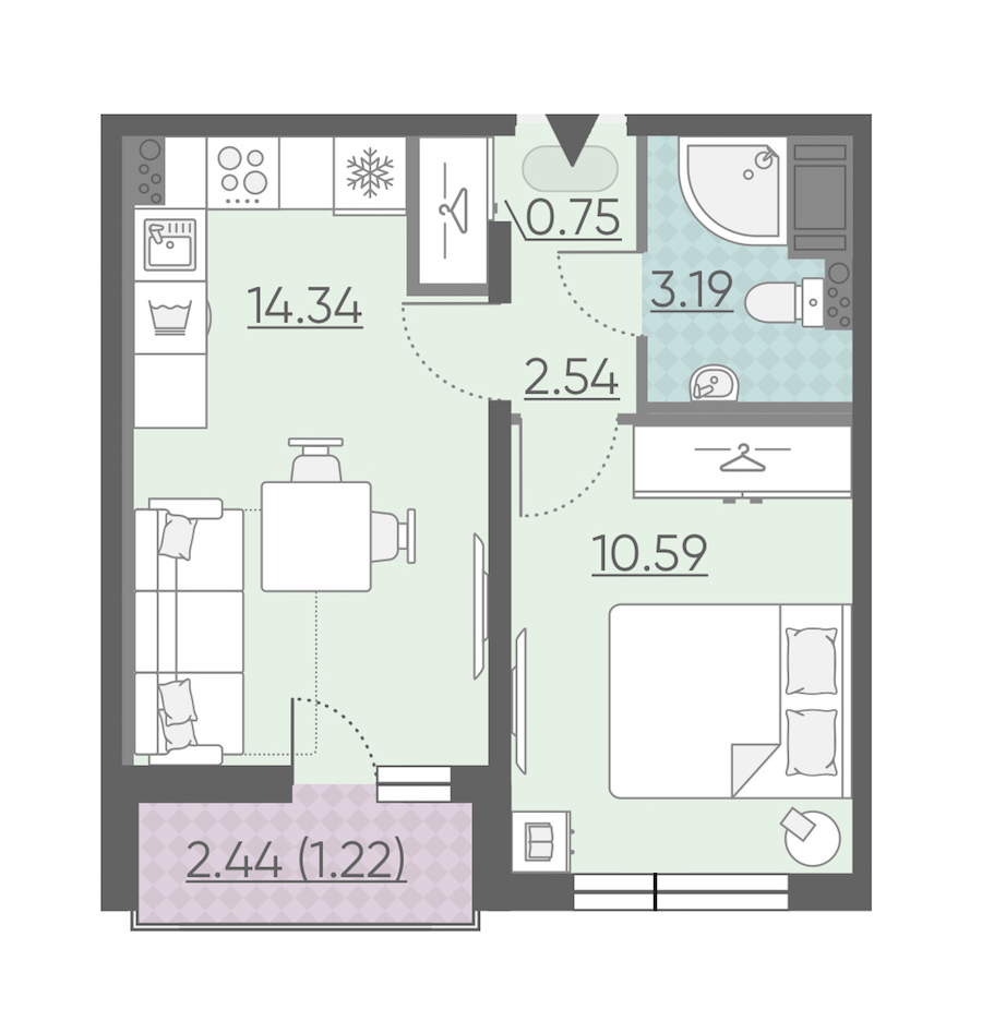 1-комнатная, 33 м² — ЖК ЖК Ручьи