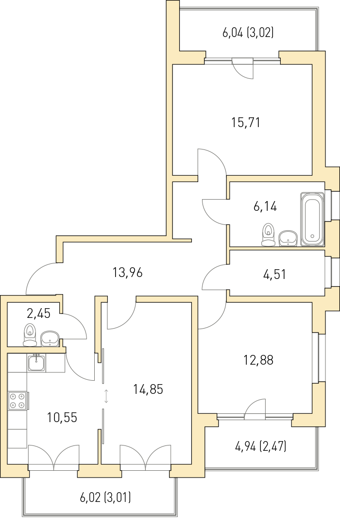 3-комнатная, 90 м² — ЖК ЖК Горки Парк