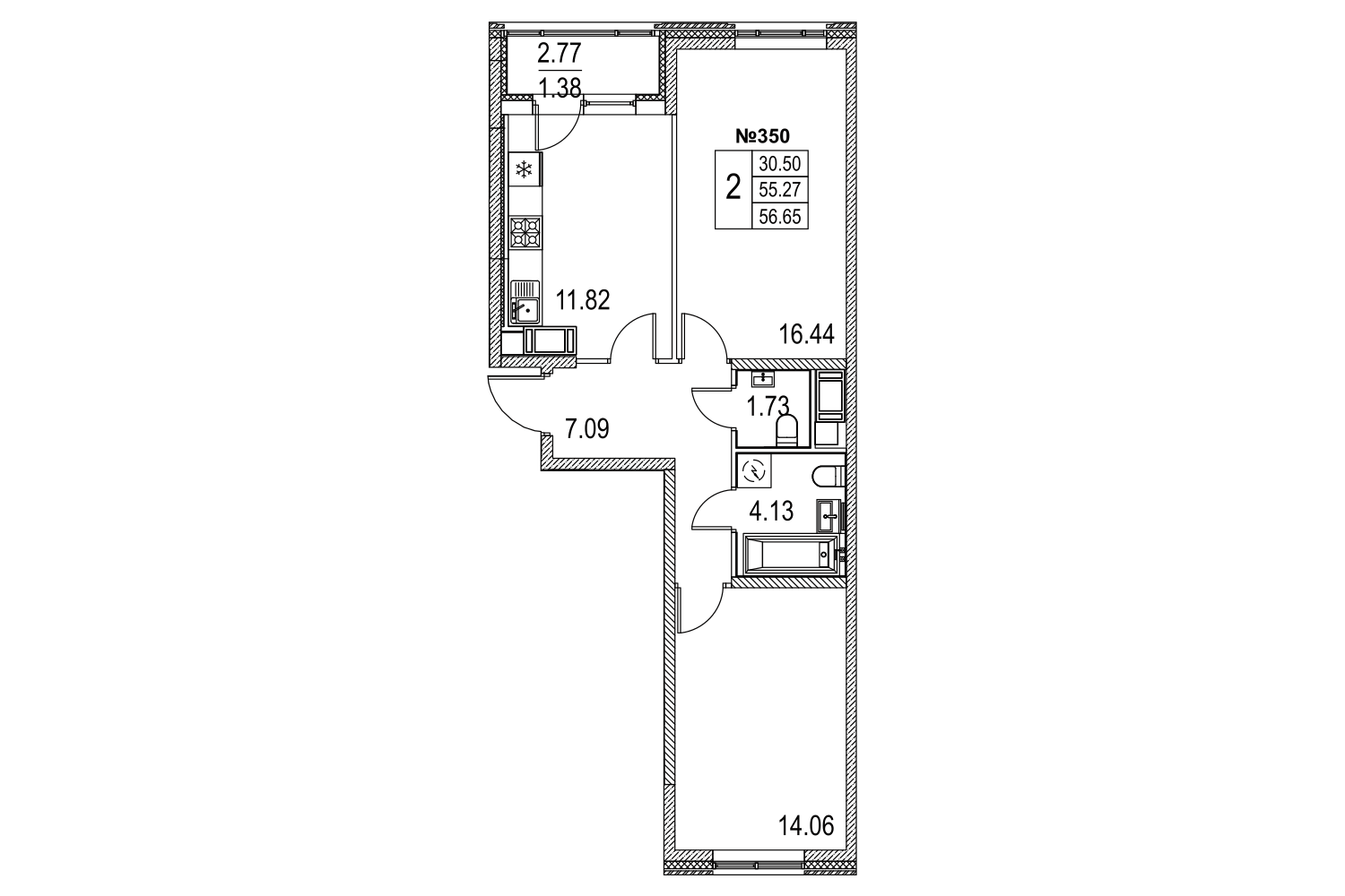 2-комнатная, 57 м² — ЖК ЖК Лиговский сити - Второй квартал (Ligovsky City)