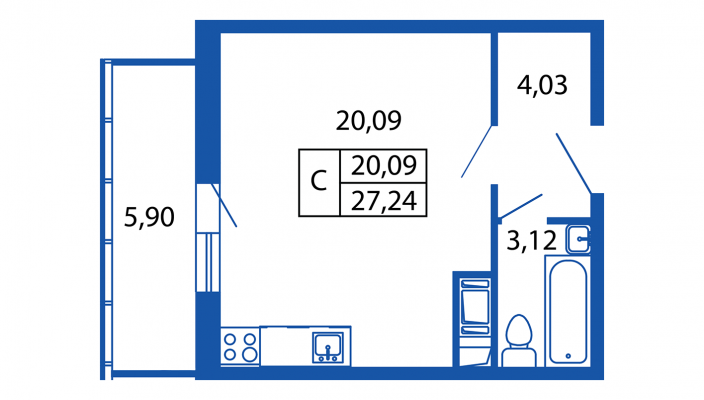 Студия, 27 м² — ЖК Апарт-комплекс М97
