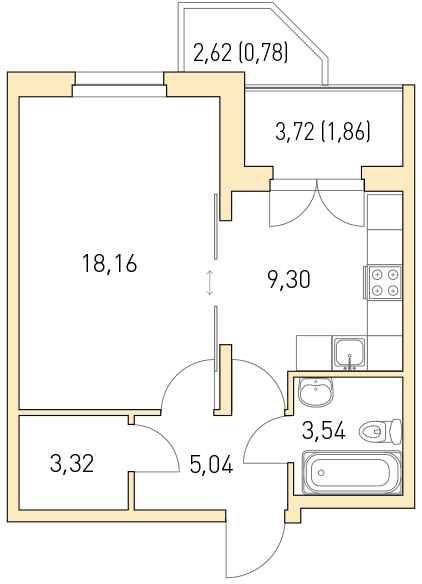 1-комнатная, 42 м² — ЖК ЖК Горки Парк