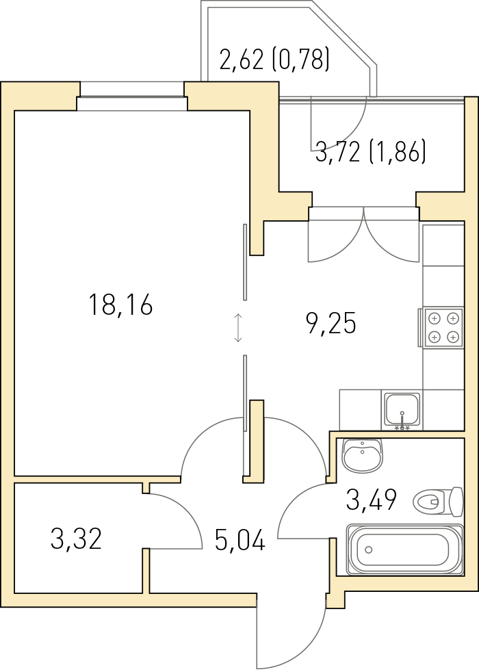 1-комнатная, 42 м² — ЖК ЖК Горки Парк