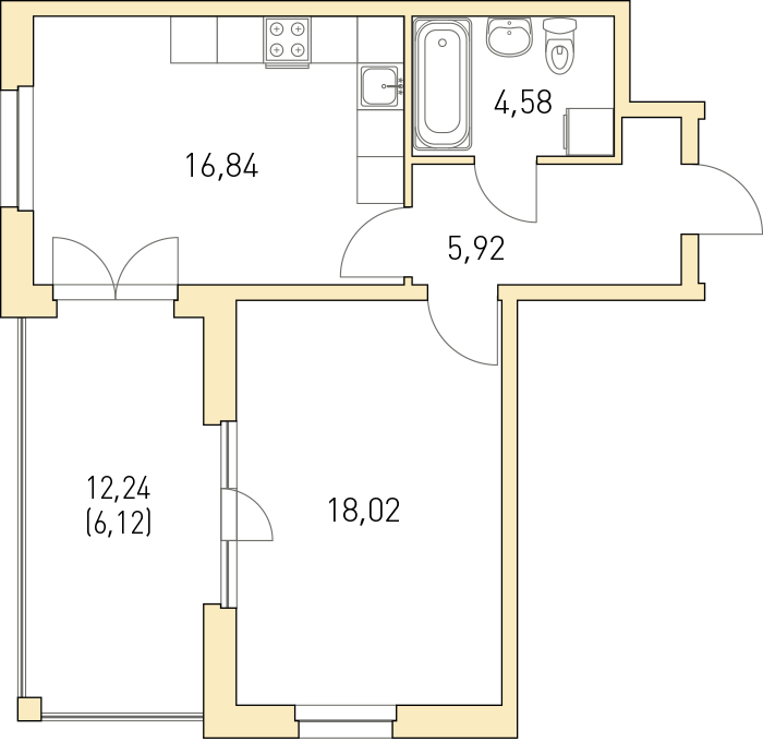1-комнатная, 51 м² — ЖК ЖК Горки Парк