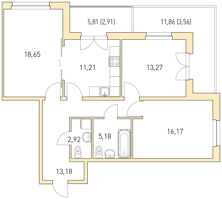 3-комнатная, 87 м² — ЖК ЖК Горки Парк