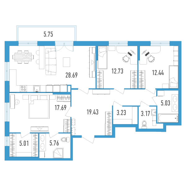 3-комнатная, 115 м² — ЖК ЖК Нахимов