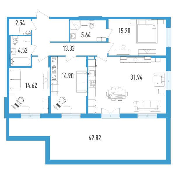 3-комнатная, 116 м² — ЖК ЖК Нахимов
