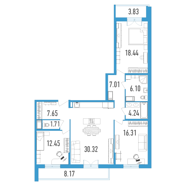 3-комнатная, 110 м² — ЖК ЖК Нахимов
