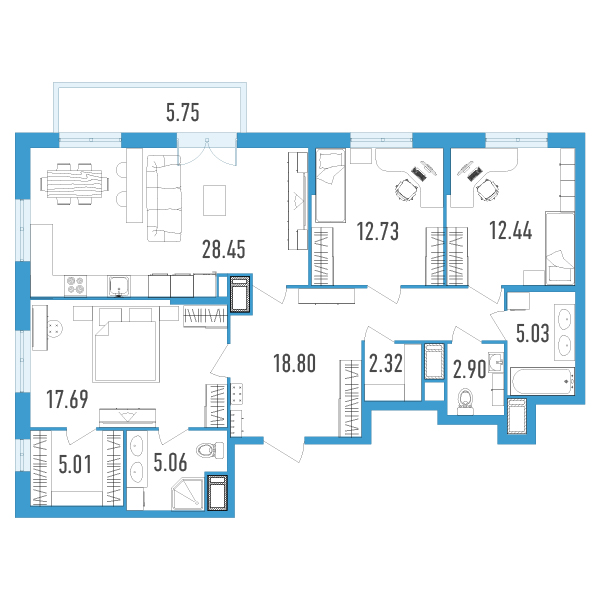 3-комнатная, 112 м² — ЖК ЖК Нахимов