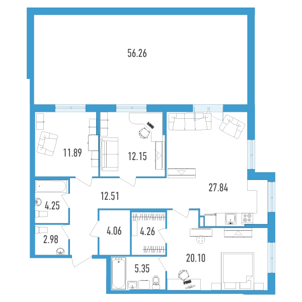 3-комнатная, 122 м² — ЖК ЖК Нахимов
