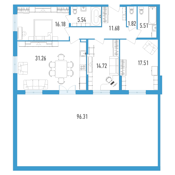 3-комнатная, 133 м² — ЖК ЖК Нахимов