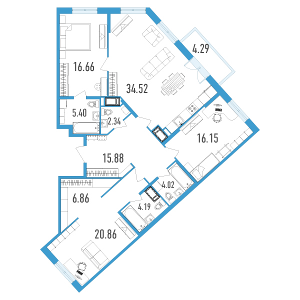 3-комнатная, 128 м² — ЖК ЖК Нахимов