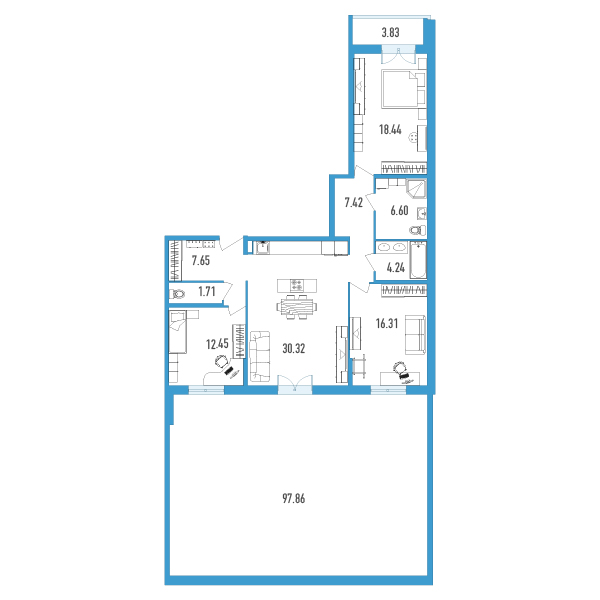 3-комнатная, 137 м² — ЖК ЖК Нахимов