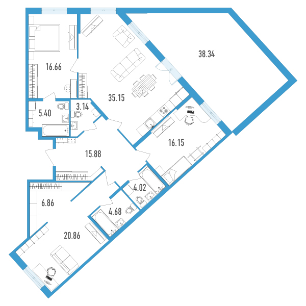 3-комнатная, 140 м² — ЖК ЖК Нахимов